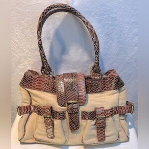 Poppie Jones Brown and Tan Shoulder Bag with Textured Leather Accents